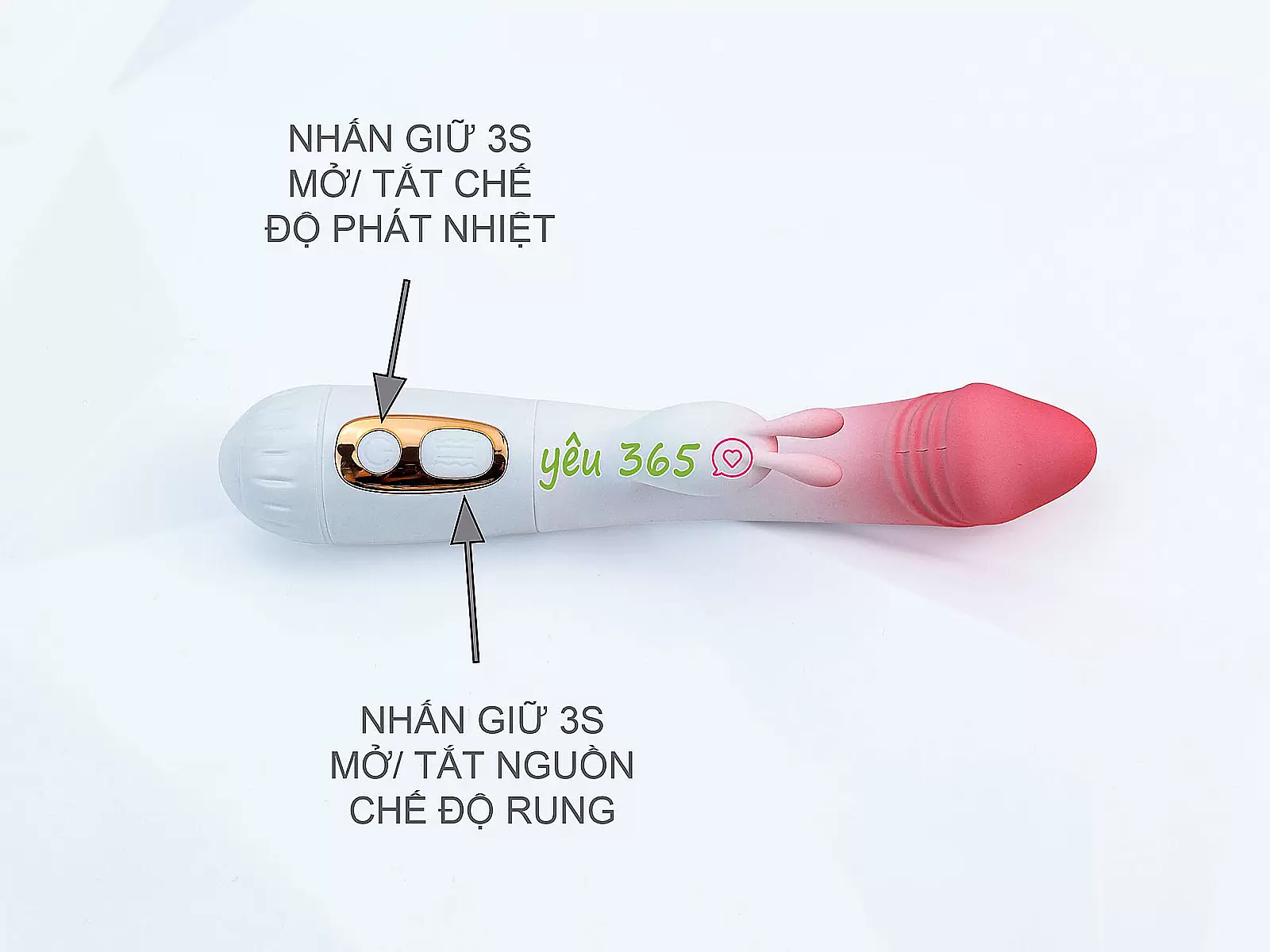 Dương vật giả đa năng có nhánh tai thỏ JIUAI trắng hồng pin sạc