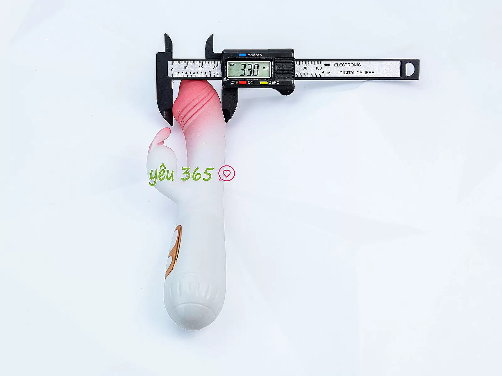 Dương vật giả đa năng có nhánh tai thỏ JIUAI trắng hồng pin sạc