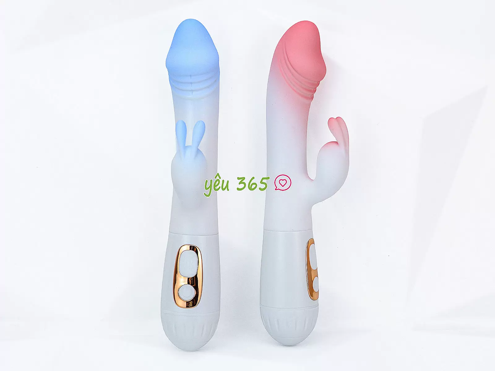 Dương vật giả đa năng có nhánh tai thỏ JIUAI trắng hồng pin sạc