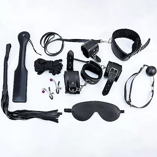Đồ chơi bạo dâm da đen 9 món bộ phụ kiện quyến rũ cho cặp đôi thích cảm giác mạnh