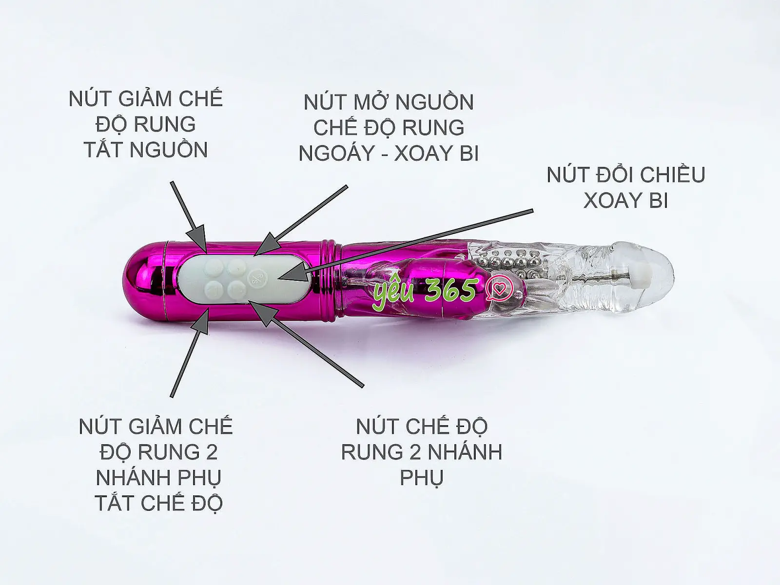 Dương vật giả 3 đầu rung, thụt, ngoáy pin sạc cao cấp