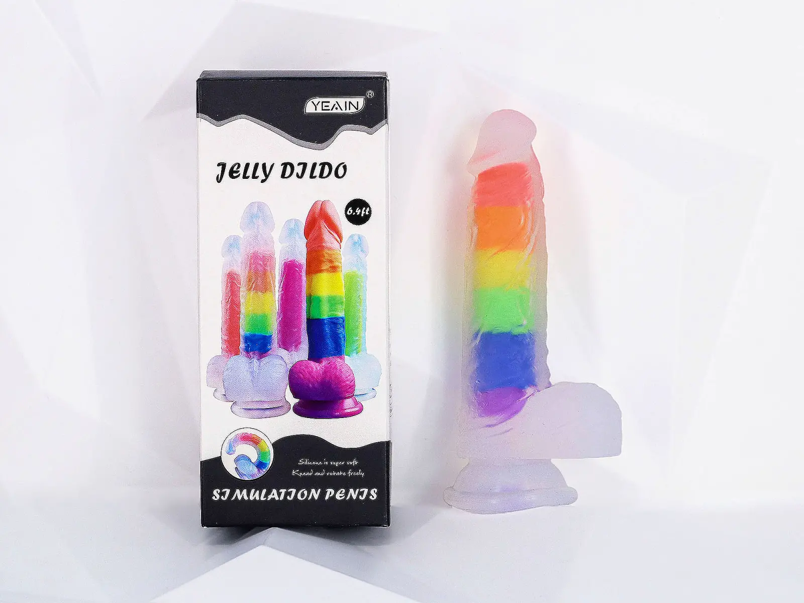 Yêu 365 | Cu giả hạng premium có đế Jelly Dildo trong suốt 7 sắc màu cầu vồng